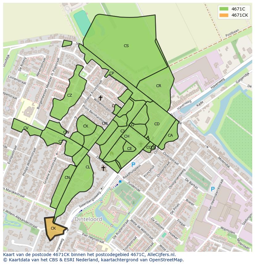 Afbeelding van het postcodegebied 4671 CK op de kaart.