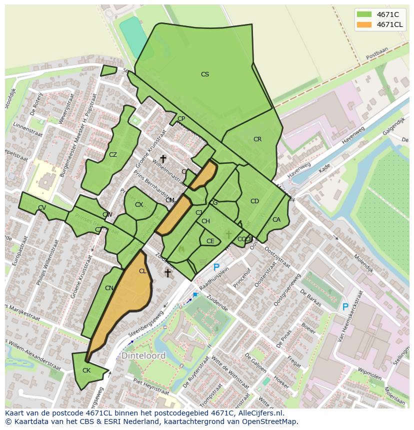 Afbeelding van het postcodegebied 4671 CL op de kaart.