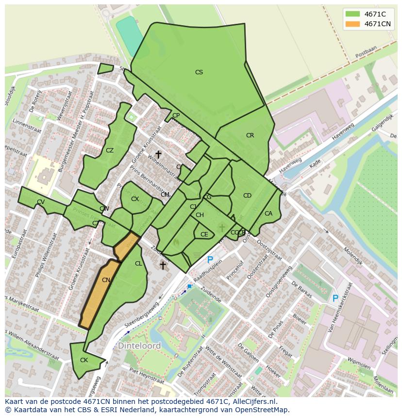 Afbeelding van het postcodegebied 4671 CN op de kaart.