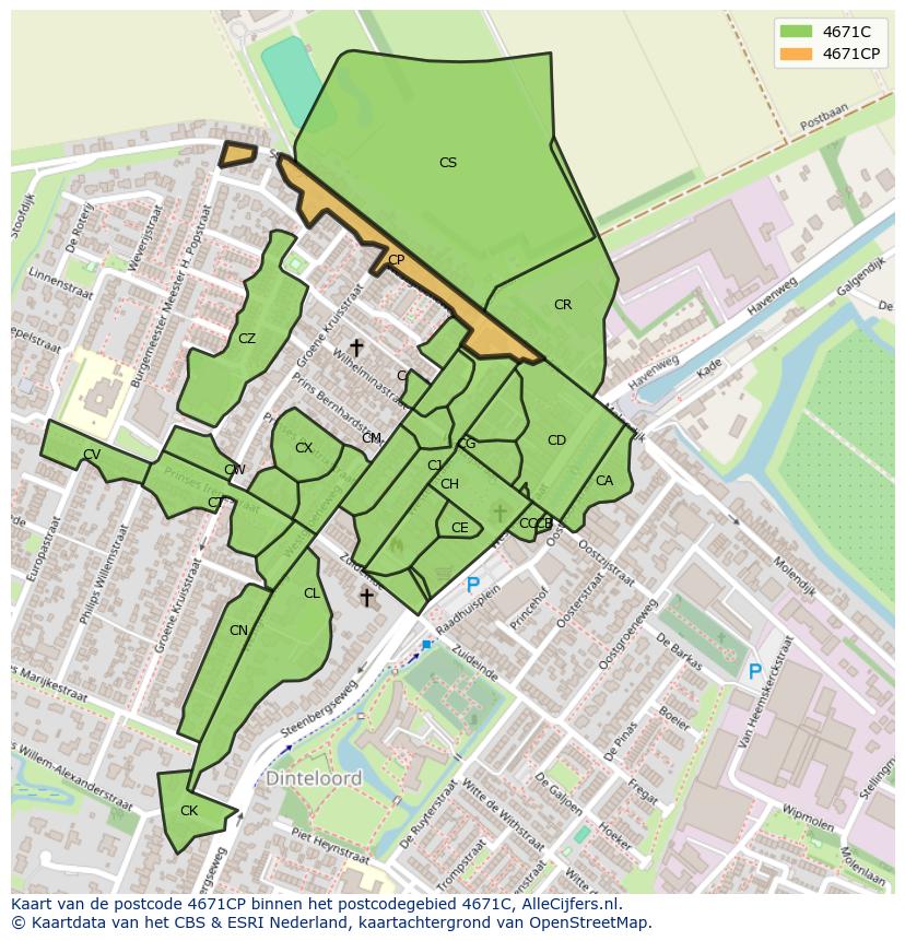 Afbeelding van het postcodegebied 4671 CP op de kaart.