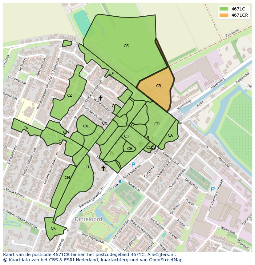Afbeelding van het postcodegebied 4671 CR op de kaart.
