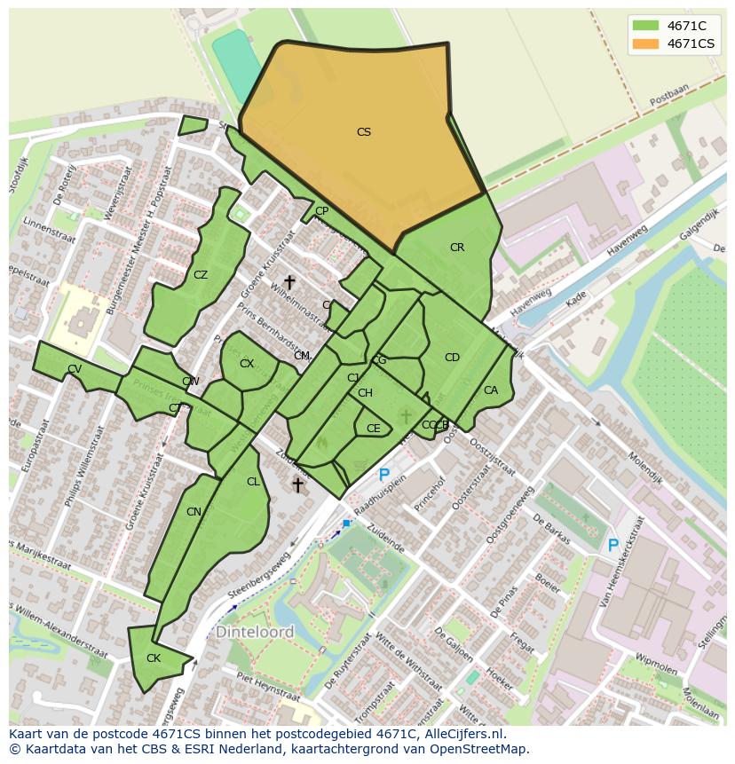 Afbeelding van het postcodegebied 4671 CS op de kaart.