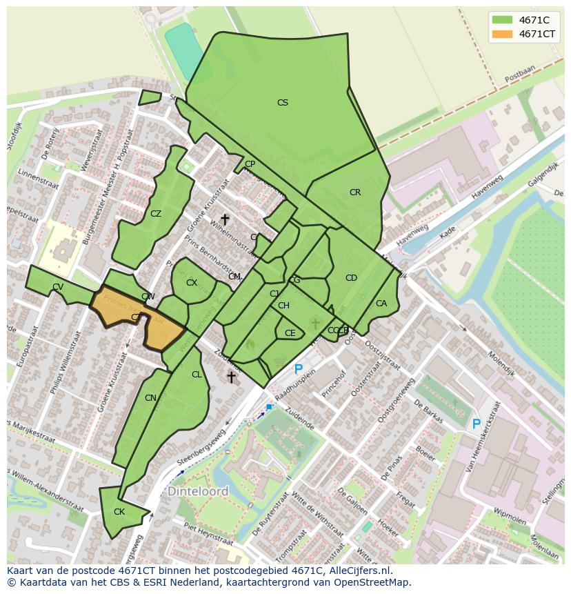 Afbeelding van het postcodegebied 4671 CT op de kaart.