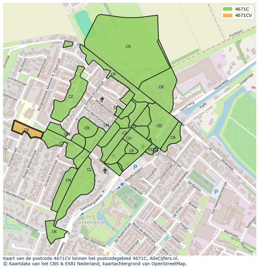 Afbeelding van het postcodegebied 4671 CV op de kaart.