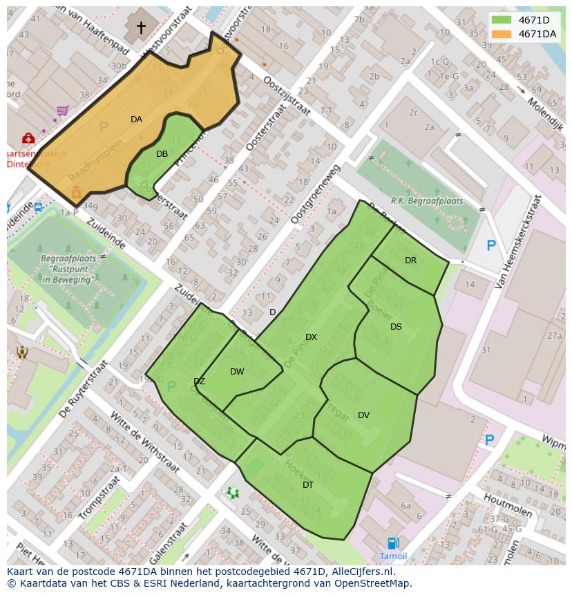 Afbeelding van het postcodegebied 4671 DA op de kaart.