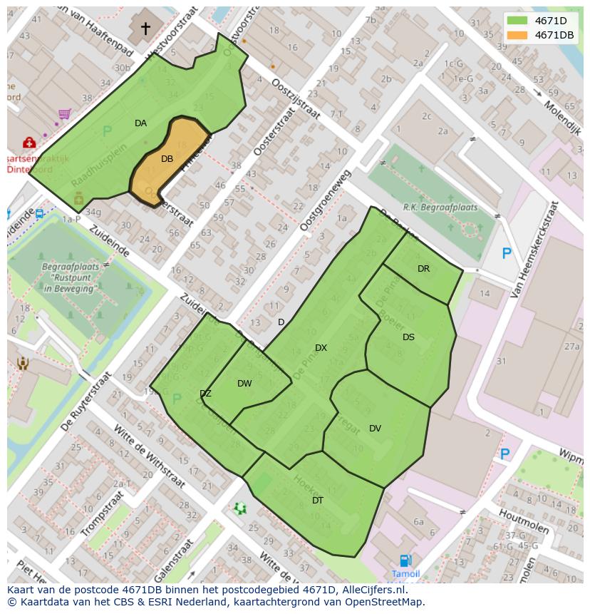 Afbeelding van het postcodegebied 4671 DB op de kaart.