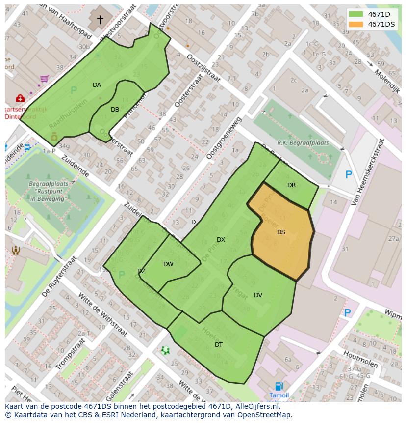 Afbeelding van het postcodegebied 4671 DS op de kaart.