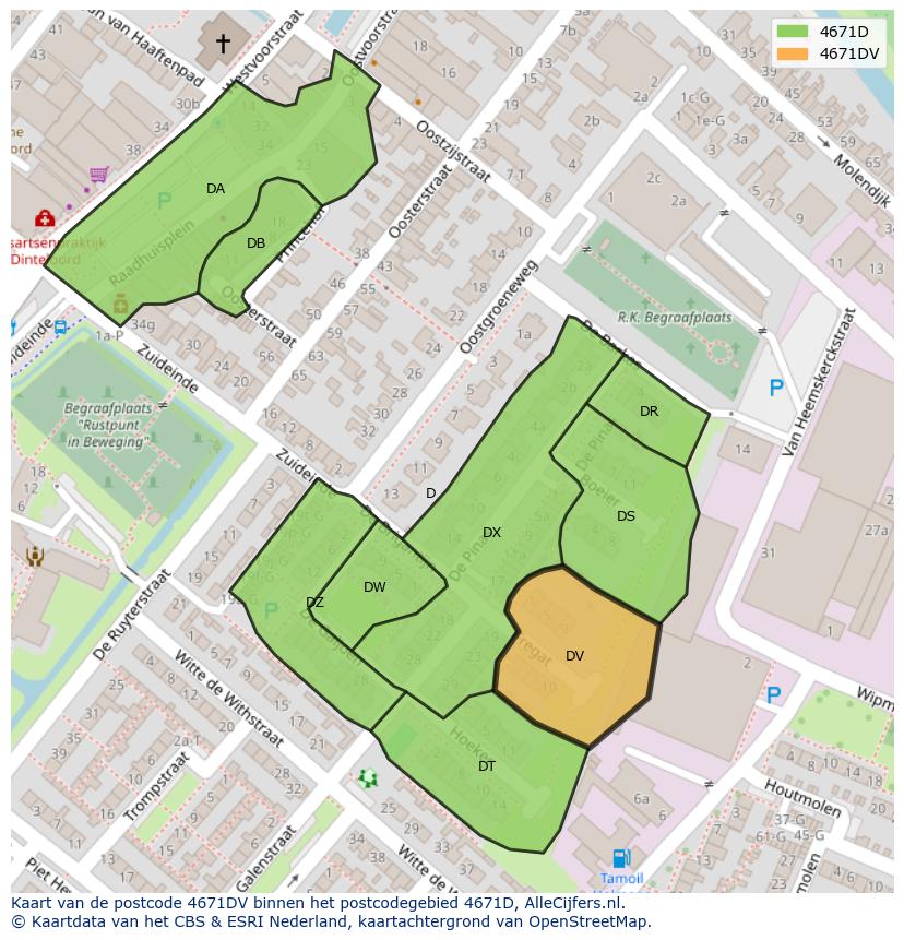 Afbeelding van het postcodegebied 4671 DV op de kaart.