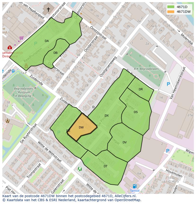 Afbeelding van het postcodegebied 4671 DW op de kaart.