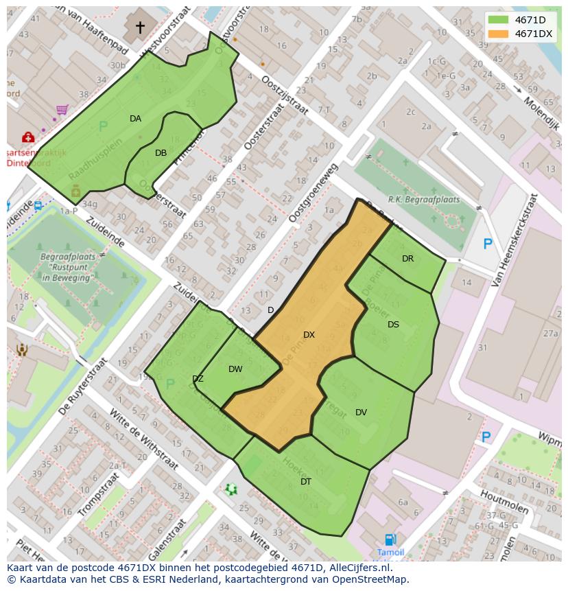 Afbeelding van het postcodegebied 4671 DX op de kaart.