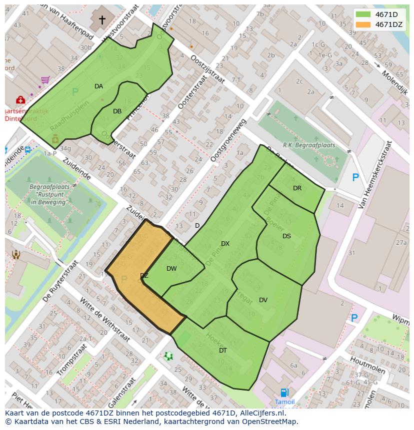 Afbeelding van het postcodegebied 4671 DZ op de kaart.