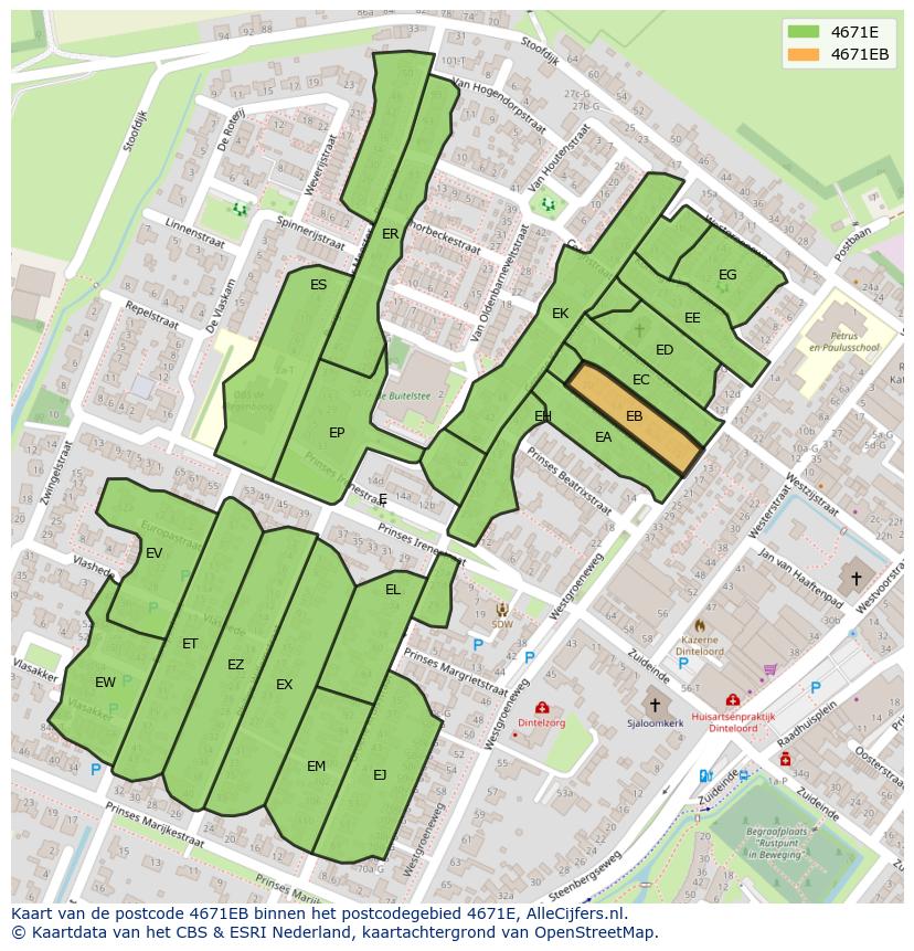 Afbeelding van het postcodegebied 4671 EB op de kaart.