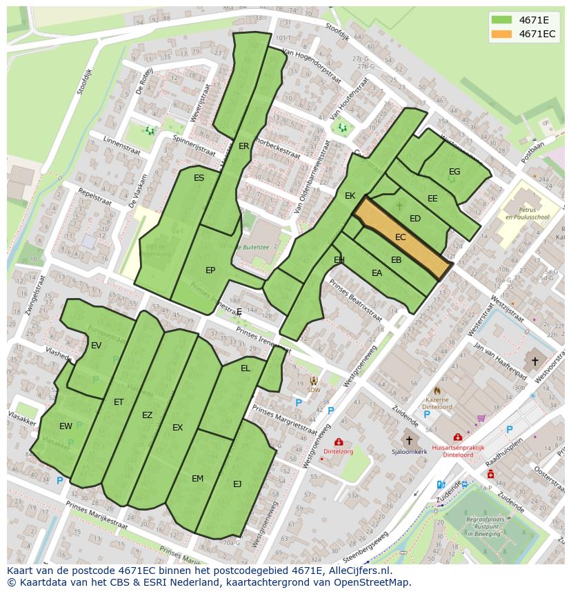 Afbeelding van het postcodegebied 4671 EC op de kaart.
