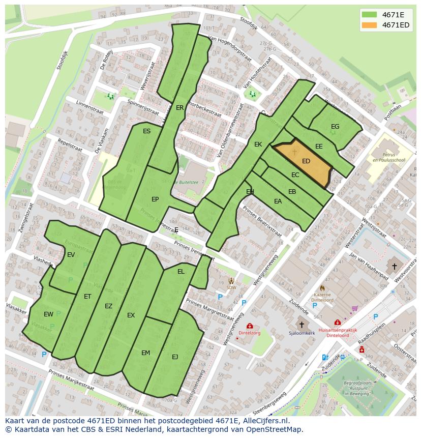 Afbeelding van het postcodegebied 4671 ED op de kaart.