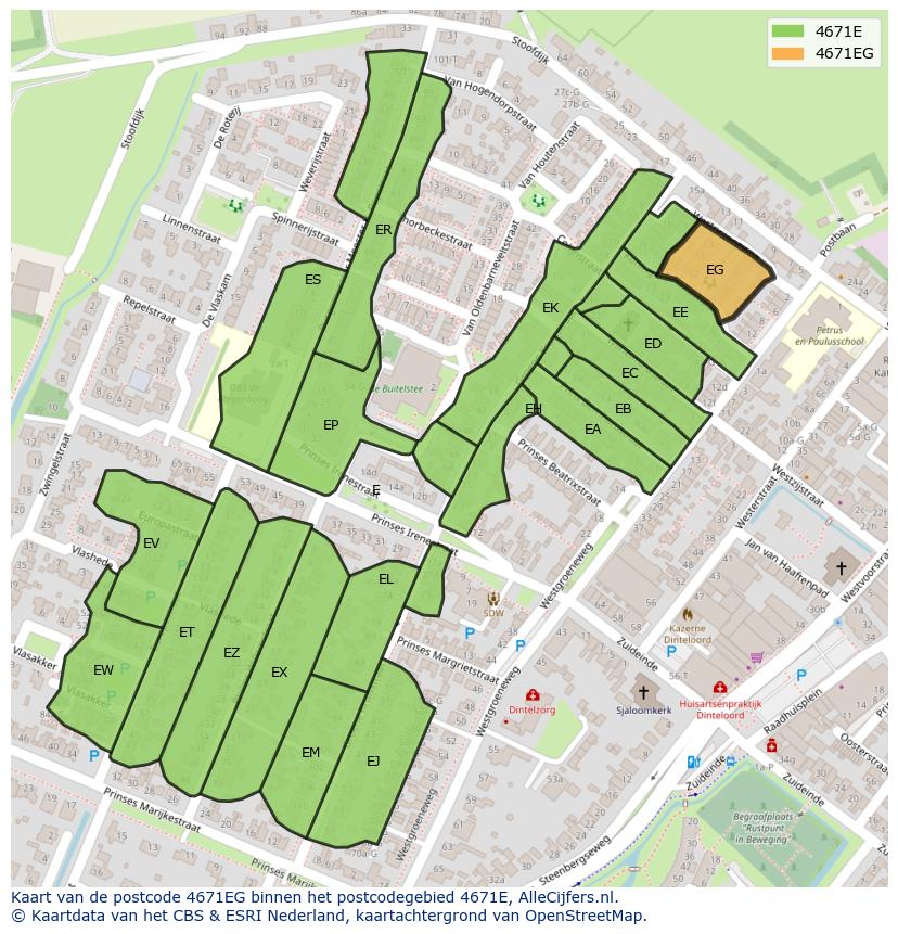 Afbeelding van het postcodegebied 4671 EG op de kaart.