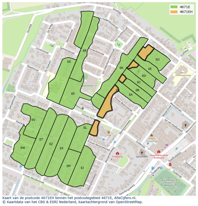 Afbeelding van het postcodegebied 4671 EH op de kaart.