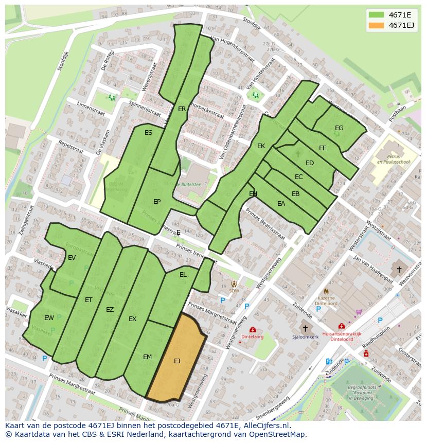 Afbeelding van het postcodegebied 4671 EJ op de kaart.