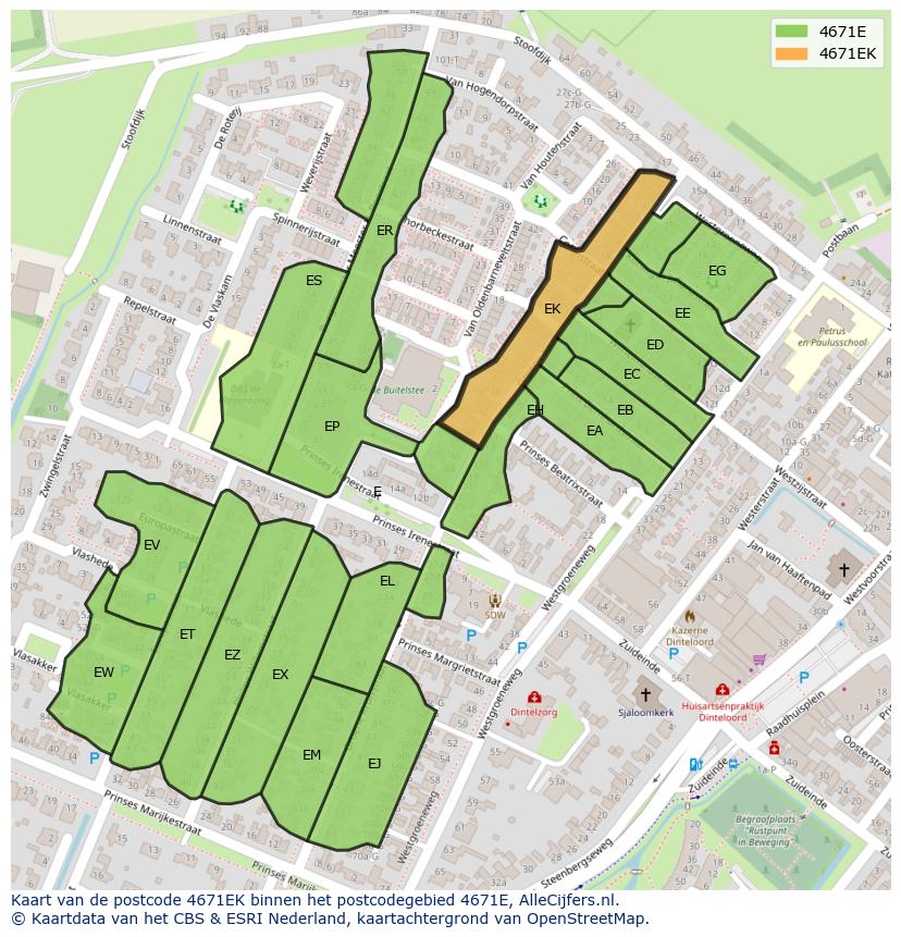 Afbeelding van het postcodegebied 4671 EK op de kaart.