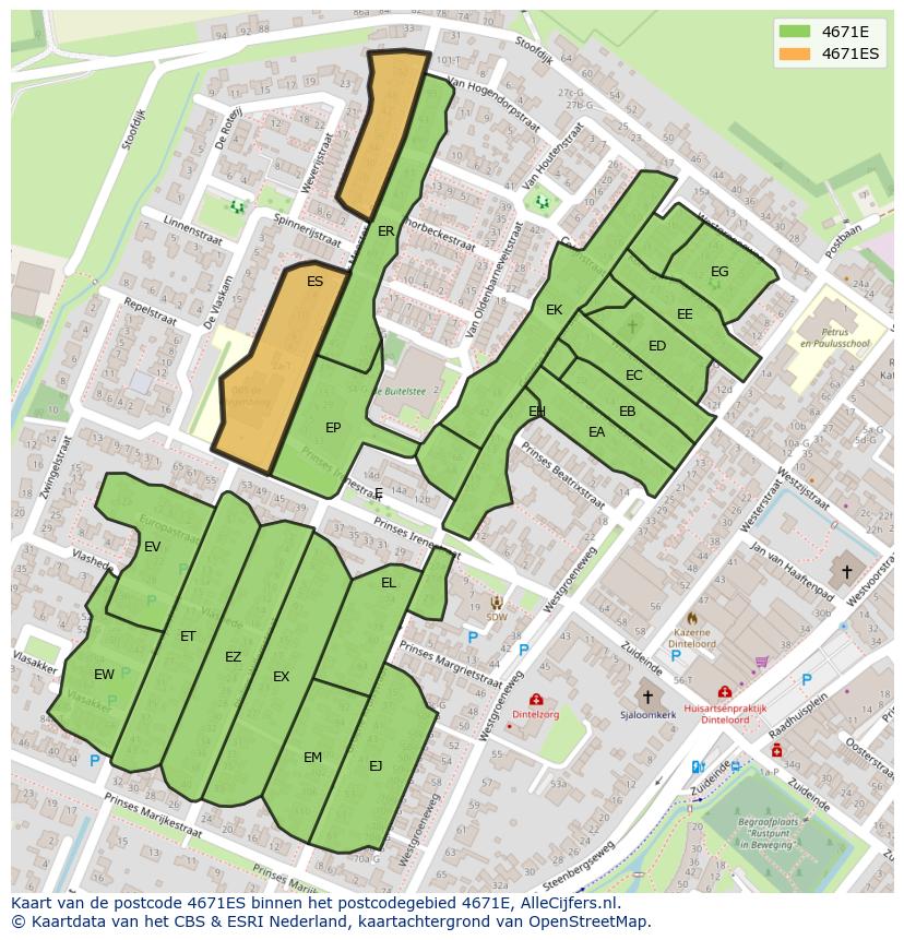 Afbeelding van het postcodegebied 4671 ES op de kaart.
