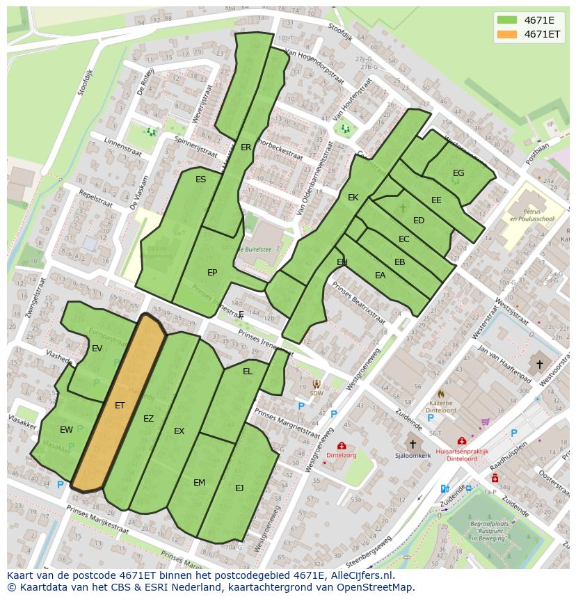 Afbeelding van het postcodegebied 4671 ET op de kaart.