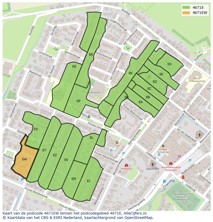 Afbeelding van het postcodegebied 4671 EW op de kaart.