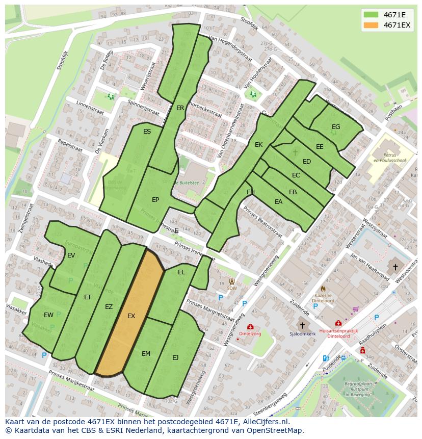 Afbeelding van het postcodegebied 4671 EX op de kaart.