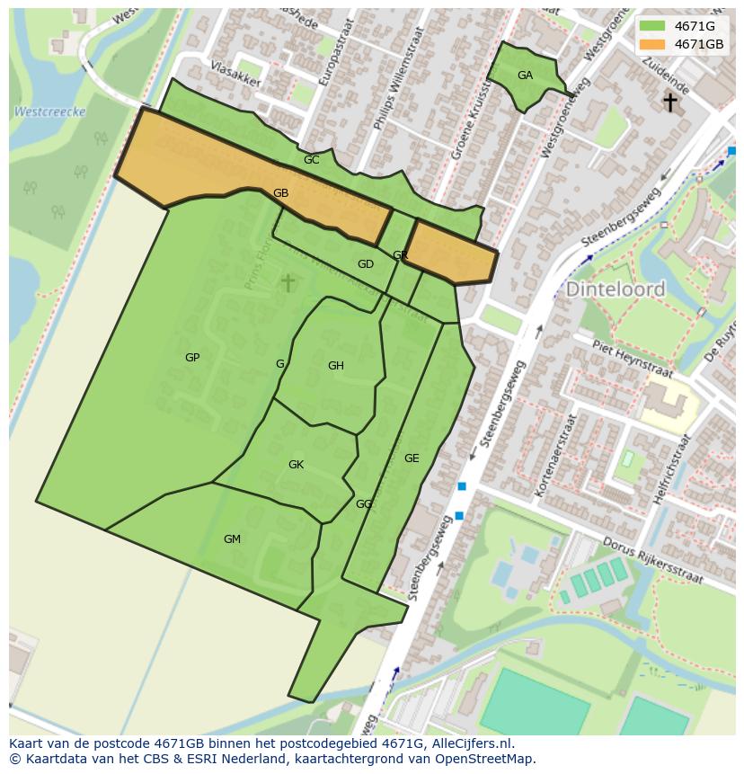 Afbeelding van het postcodegebied 4671 GB op de kaart.