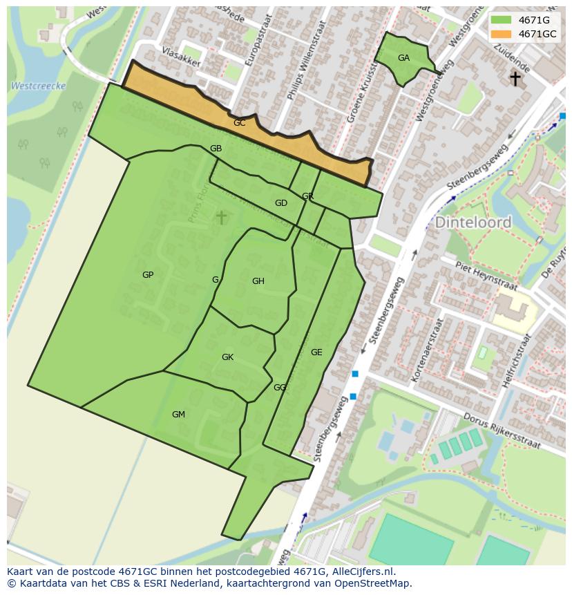 Afbeelding van het postcodegebied 4671 GC op de kaart.