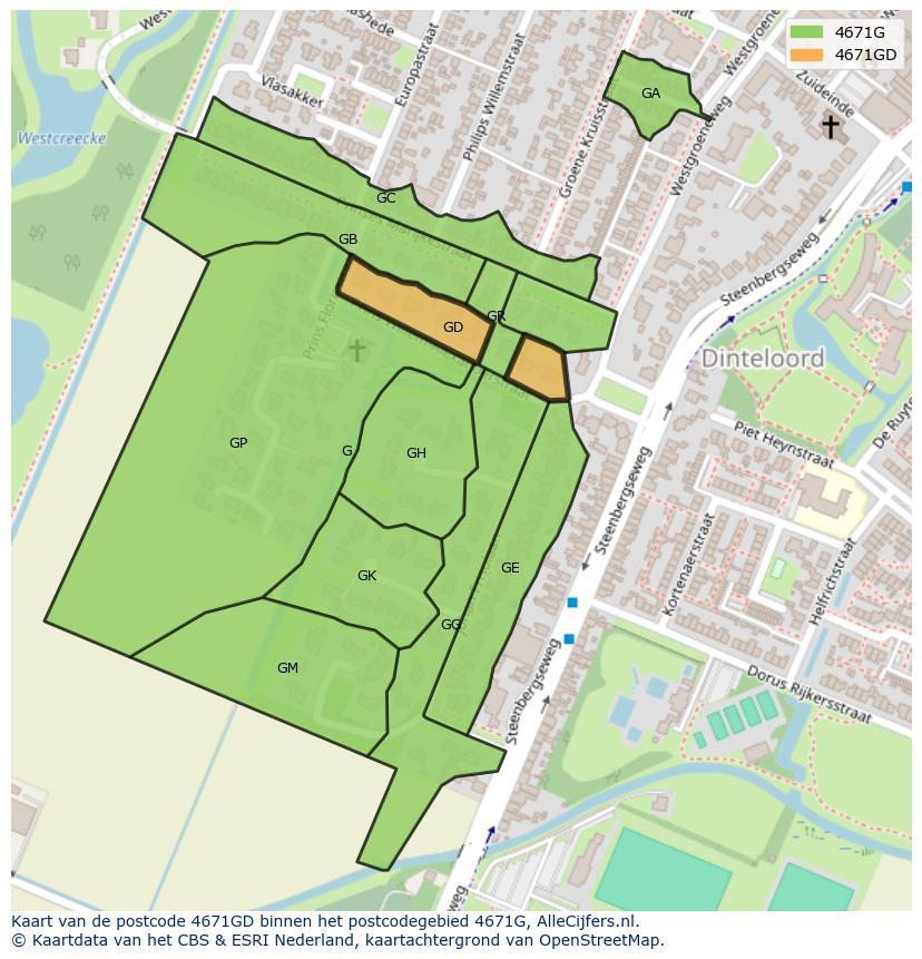 Afbeelding van het postcodegebied 4671 GD op de kaart.
