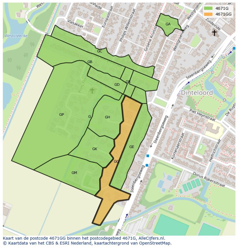 Afbeelding van het postcodegebied 4671 GG op de kaart.