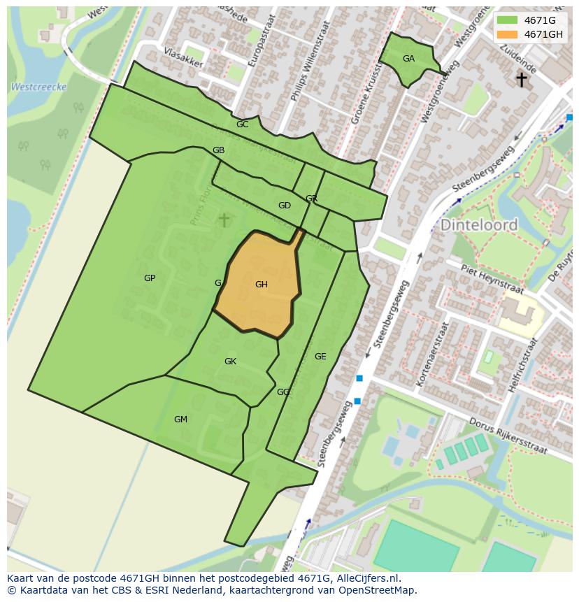 Afbeelding van het postcodegebied 4671 GH op de kaart.
