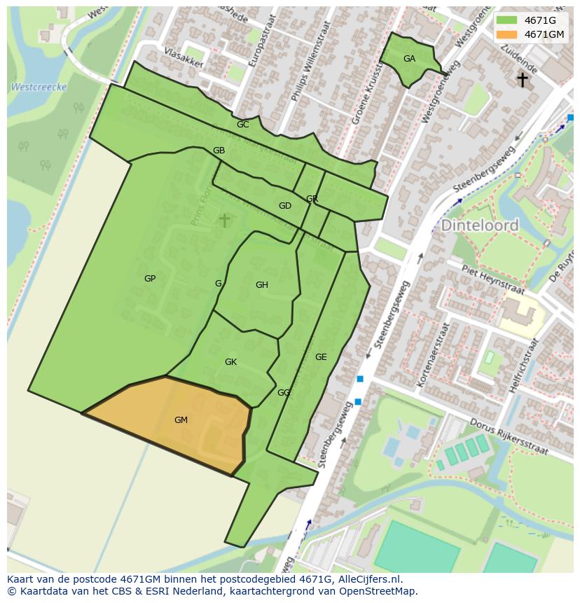 Afbeelding van het postcodegebied 4671 GM op de kaart.