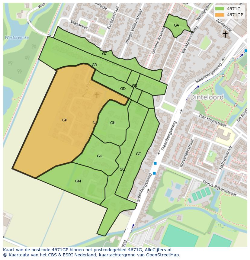 Afbeelding van het postcodegebied 4671 GP op de kaart.