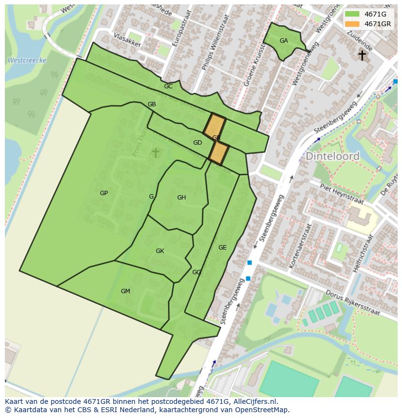 Afbeelding van het postcodegebied 4671 GR op de kaart.