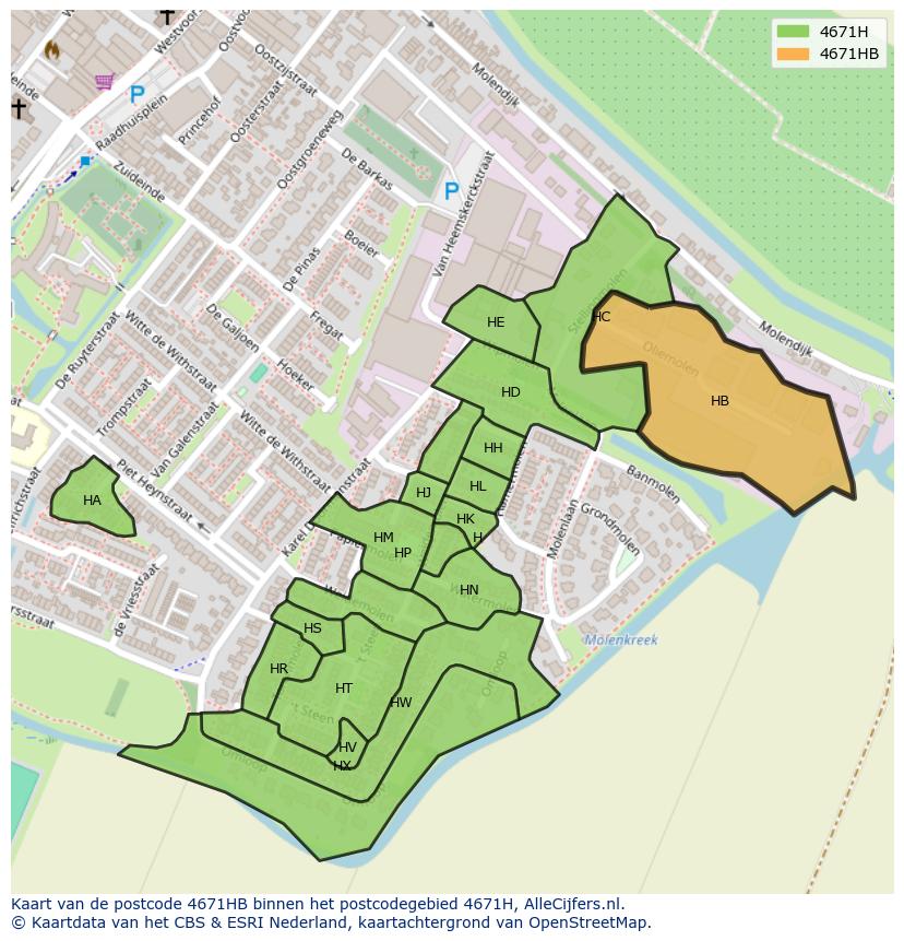 Afbeelding van het postcodegebied 4671 HB op de kaart.