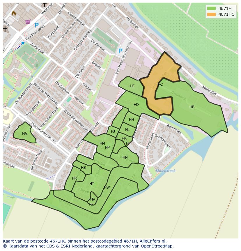 Afbeelding van het postcodegebied 4671 HC op de kaart.