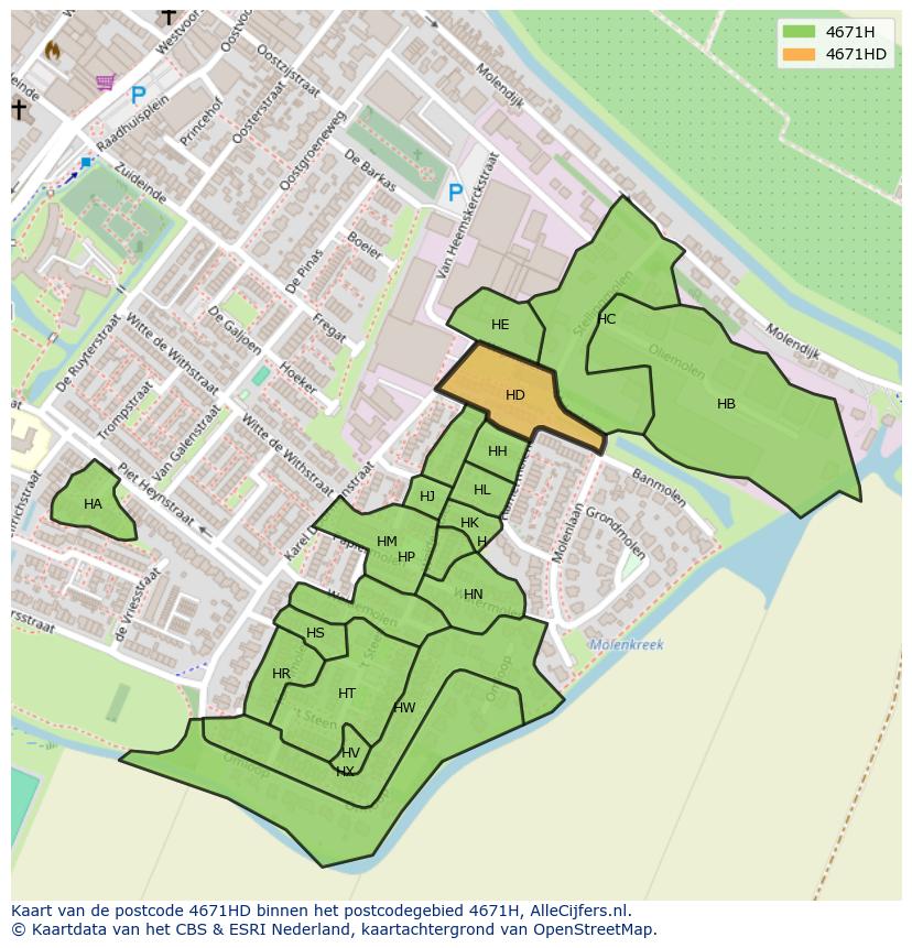Afbeelding van het postcodegebied 4671 HD op de kaart.