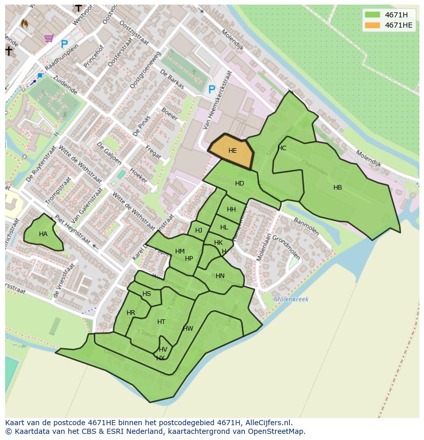 Afbeelding van het postcodegebied 4671 HE op de kaart.