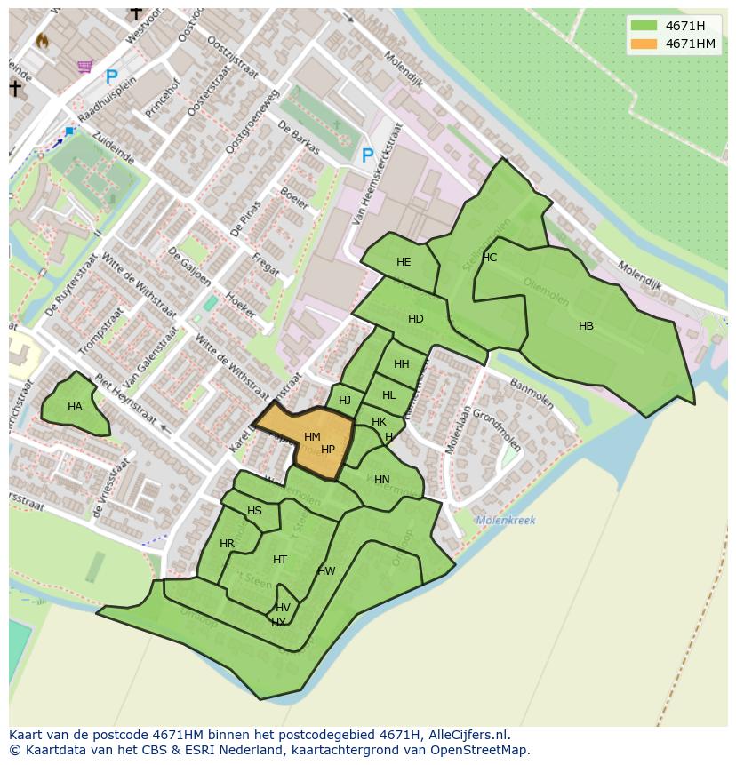 Afbeelding van het postcodegebied 4671 HM op de kaart.