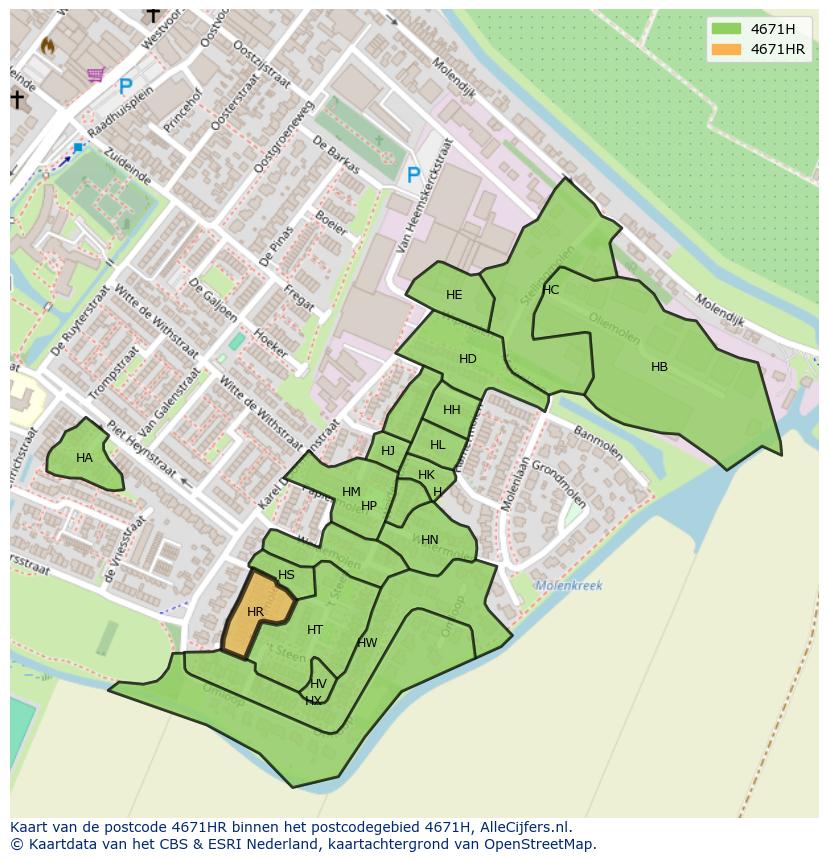 Afbeelding van het postcodegebied 4671 HR op de kaart.