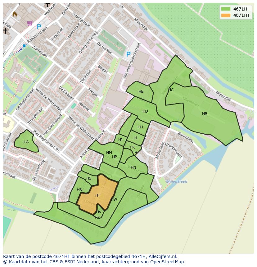 Afbeelding van het postcodegebied 4671 HT op de kaart.