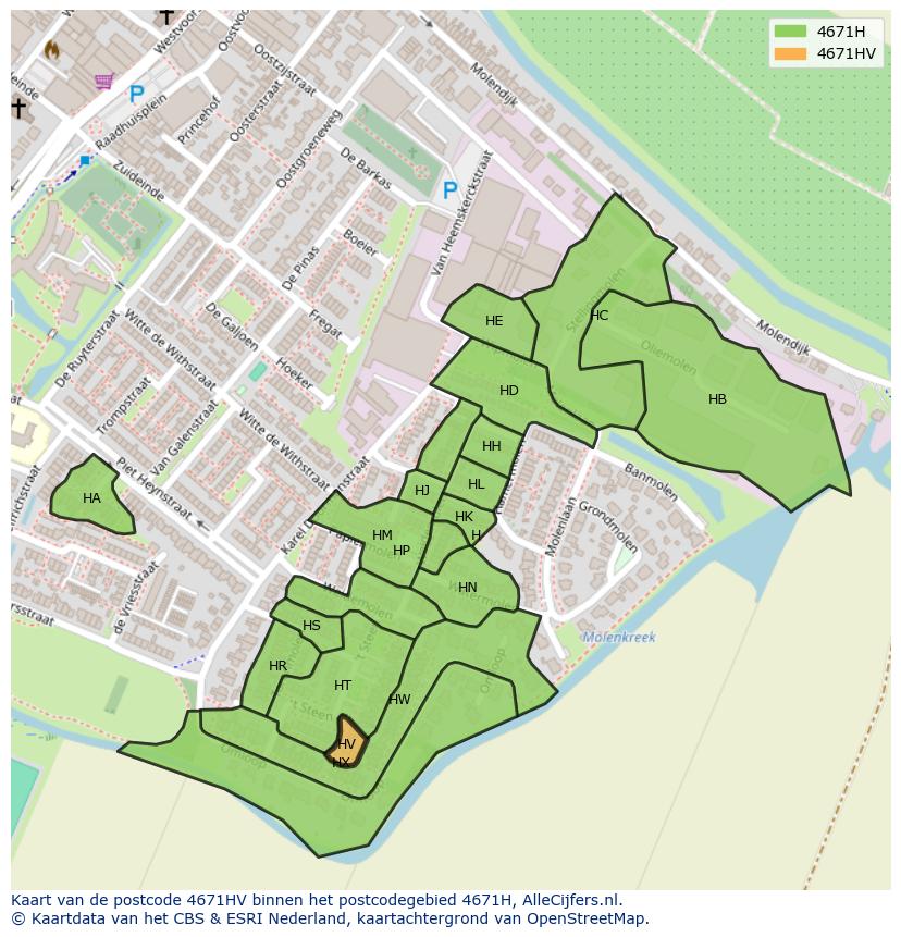 Afbeelding van het postcodegebied 4671 HV op de kaart.