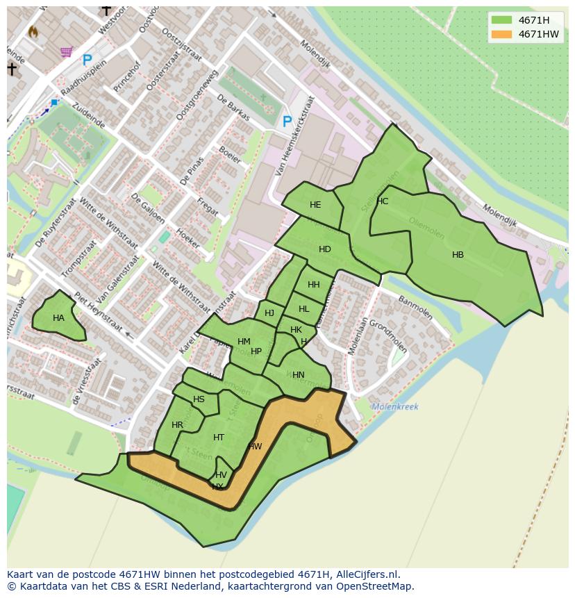Afbeelding van het postcodegebied 4671 HW op de kaart.