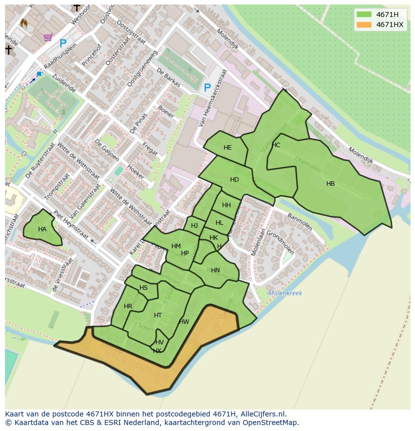 Afbeelding van het postcodegebied 4671 HX op de kaart.