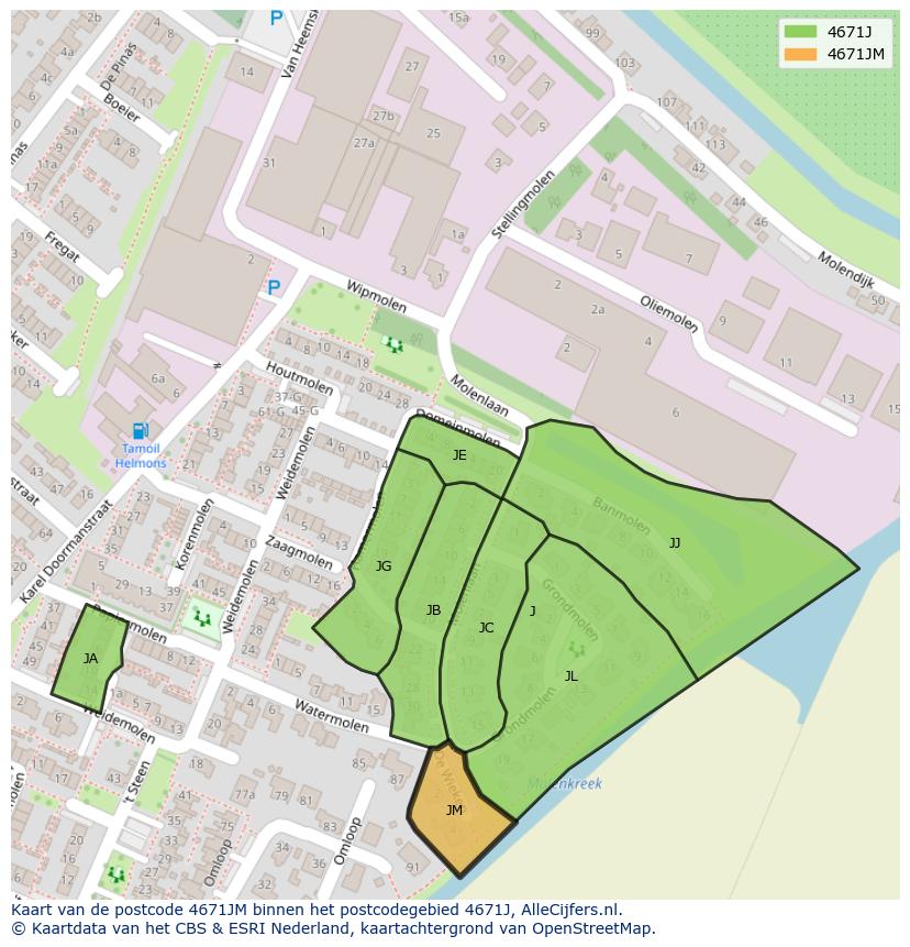 Afbeelding van het postcodegebied 4671 JM op de kaart.
