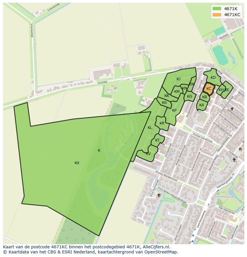 Afbeelding van het postcodegebied 4671 KC op de kaart.
