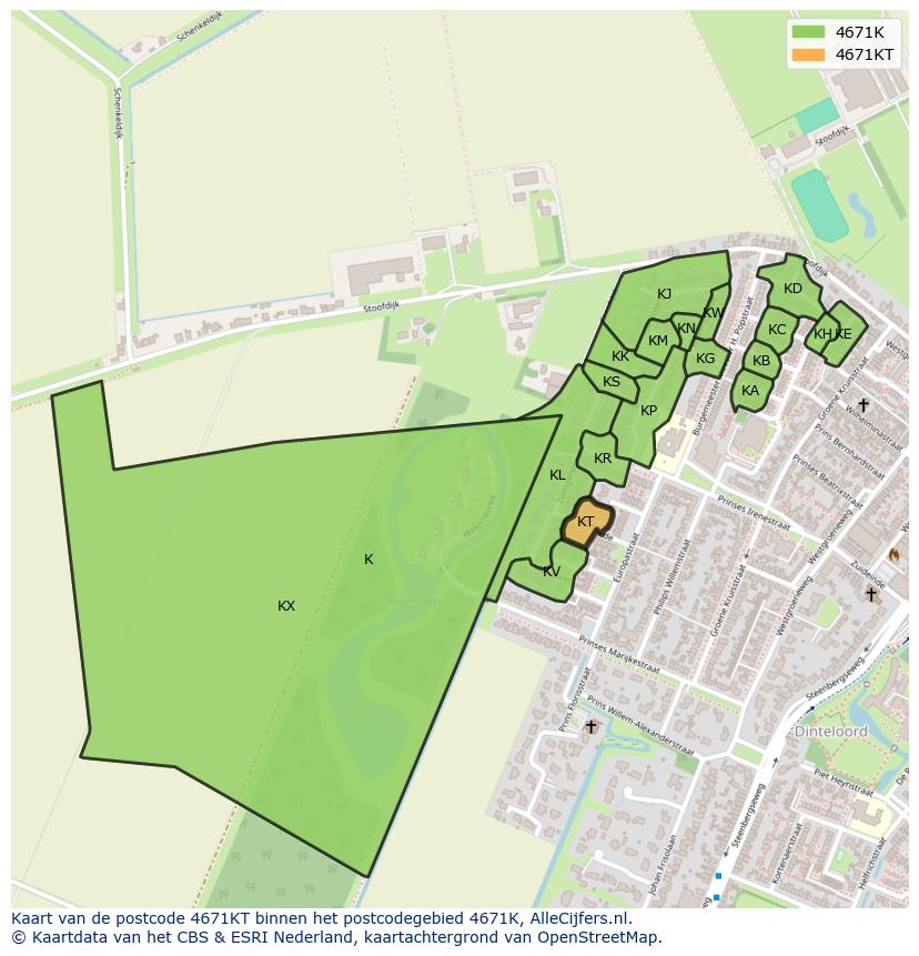 Afbeelding van het postcodegebied 4671 KT op de kaart.