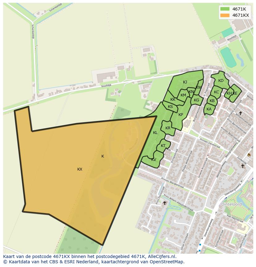 Afbeelding van het postcodegebied 4671 KX op de kaart.