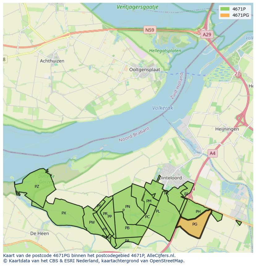 Afbeelding van het postcodegebied 4671 PG op de kaart.