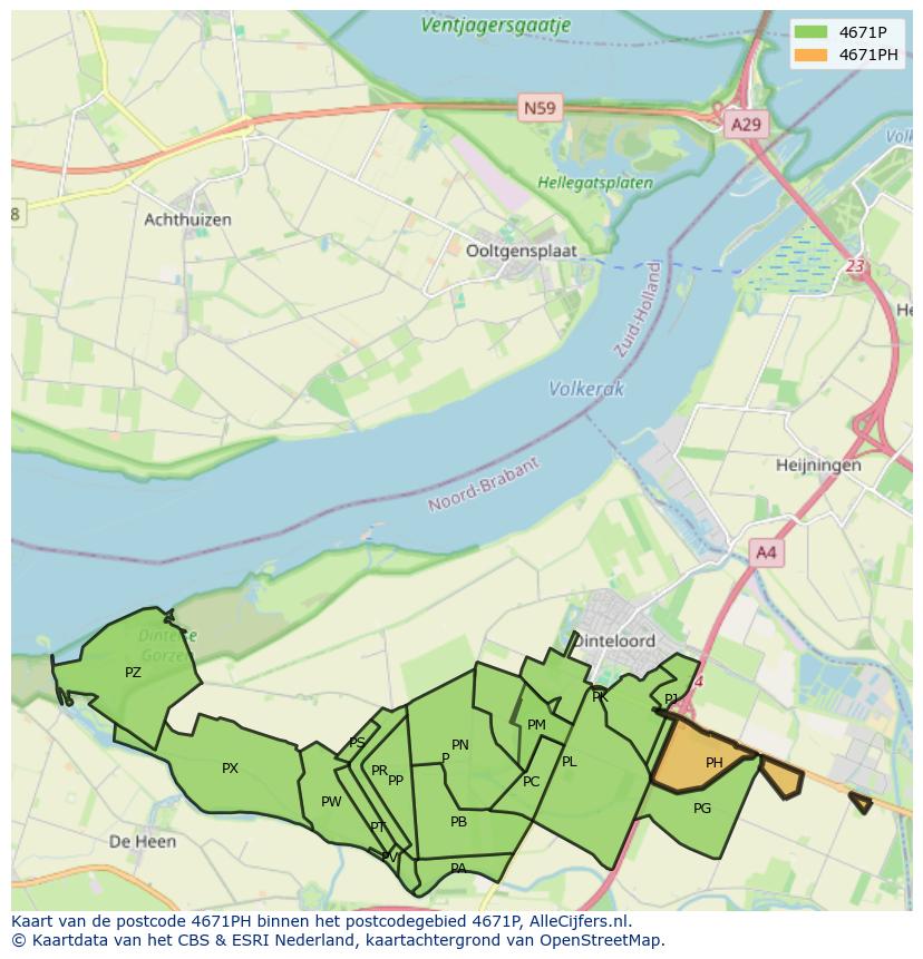 Afbeelding van het postcodegebied 4671 PH op de kaart.
